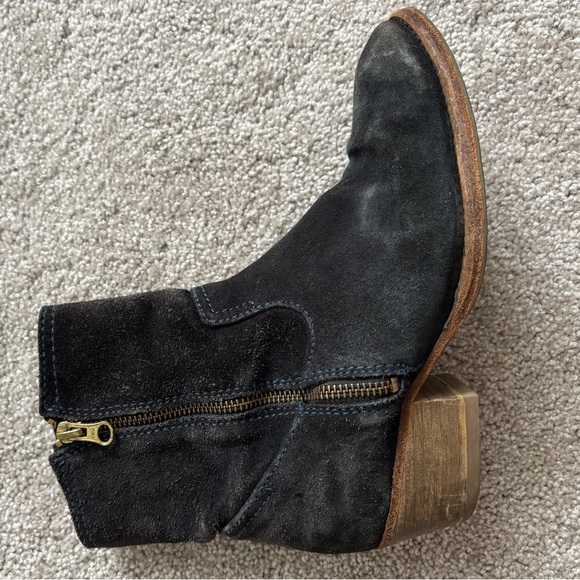 Navy Blue Suede Heeled Ankle Boots - Picture 6 of 9